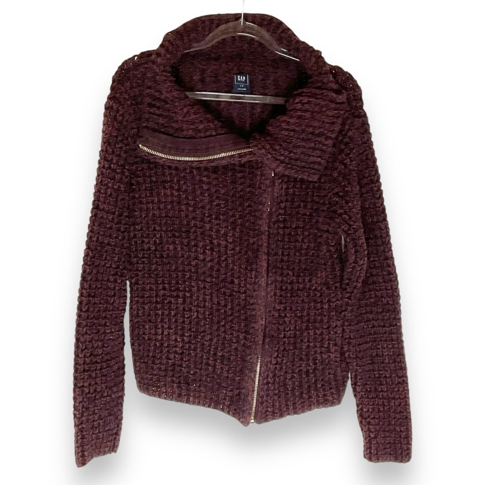 GAP Sweater Jacket Womens Knit Moto Cotton‎ Zip Red Purple Burgundy Size Large